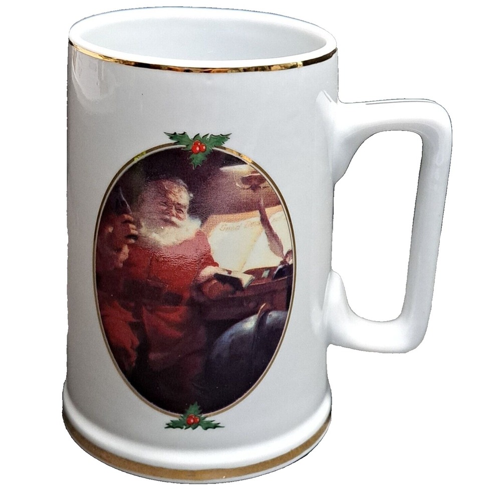 Christmas 1996 Coca-Cola Santa Ceramic Mug Cup GOOD BOYS GIRLS Gold Trim VTG
